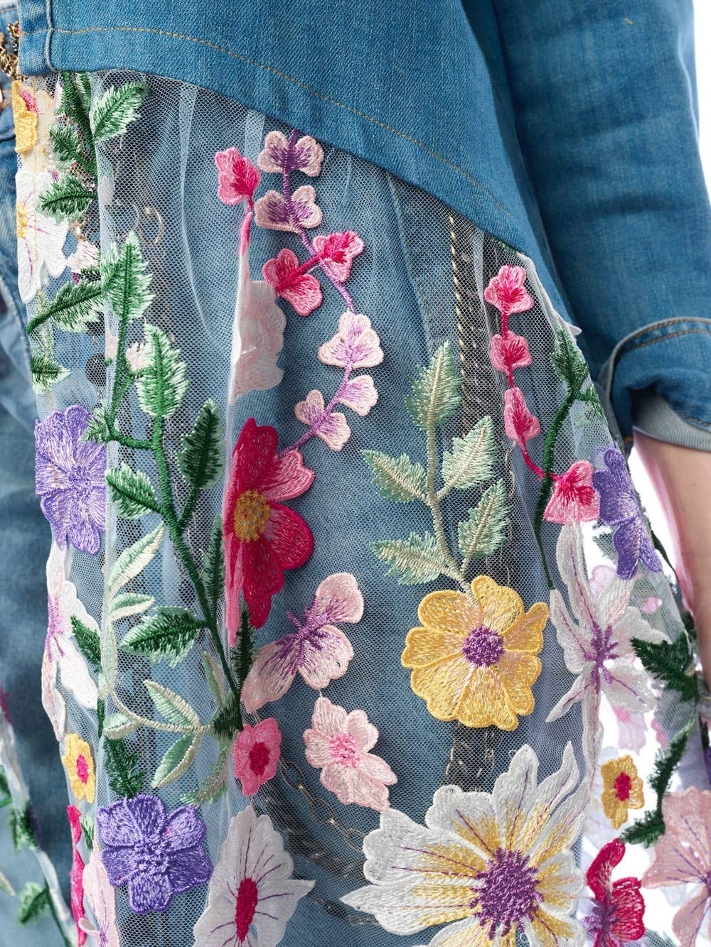 Aratta Celine Maxi Shirt Dress - Denim And Embroidery Florals - Picture 5 of 9